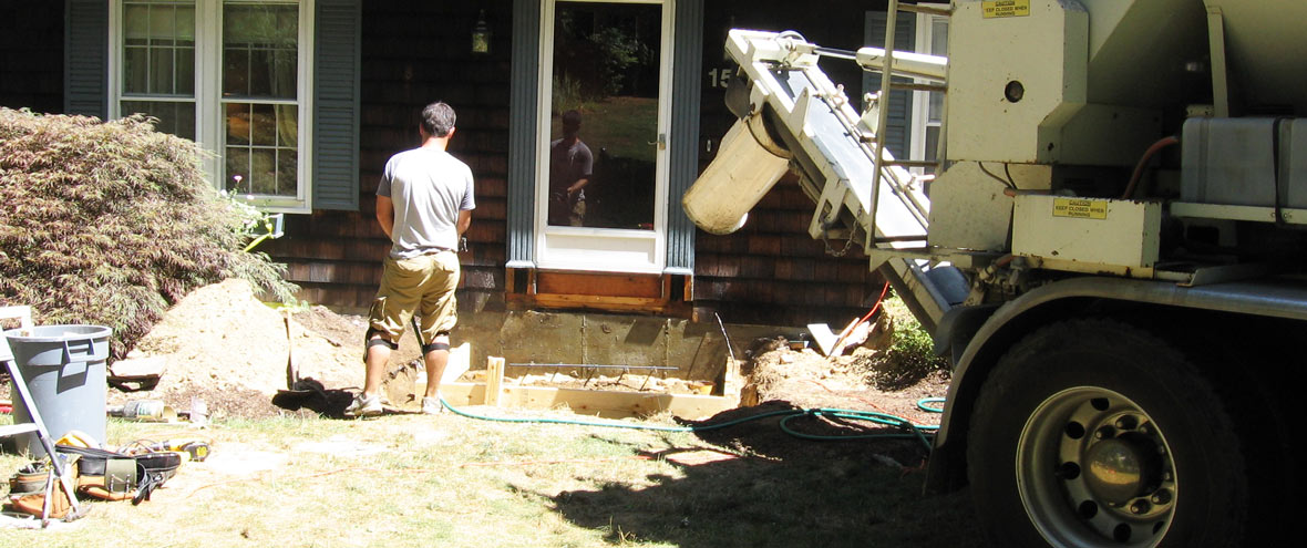 Pouring concrete for granite step footings